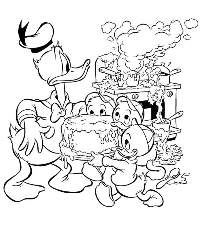coloriage donald et ses neveux dans la cuisine